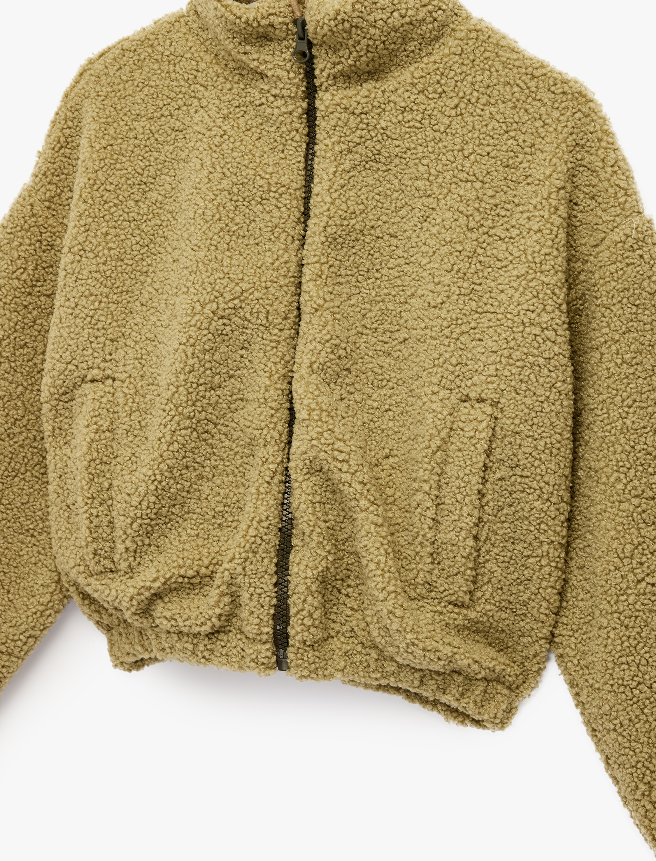  Kız Çocuk Fermuar Kapamalı Uzun Kollu Cepli Oversize Polar Ceket