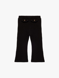 Pamuklu Düğme Detaylı İspanyol Paça Tayt