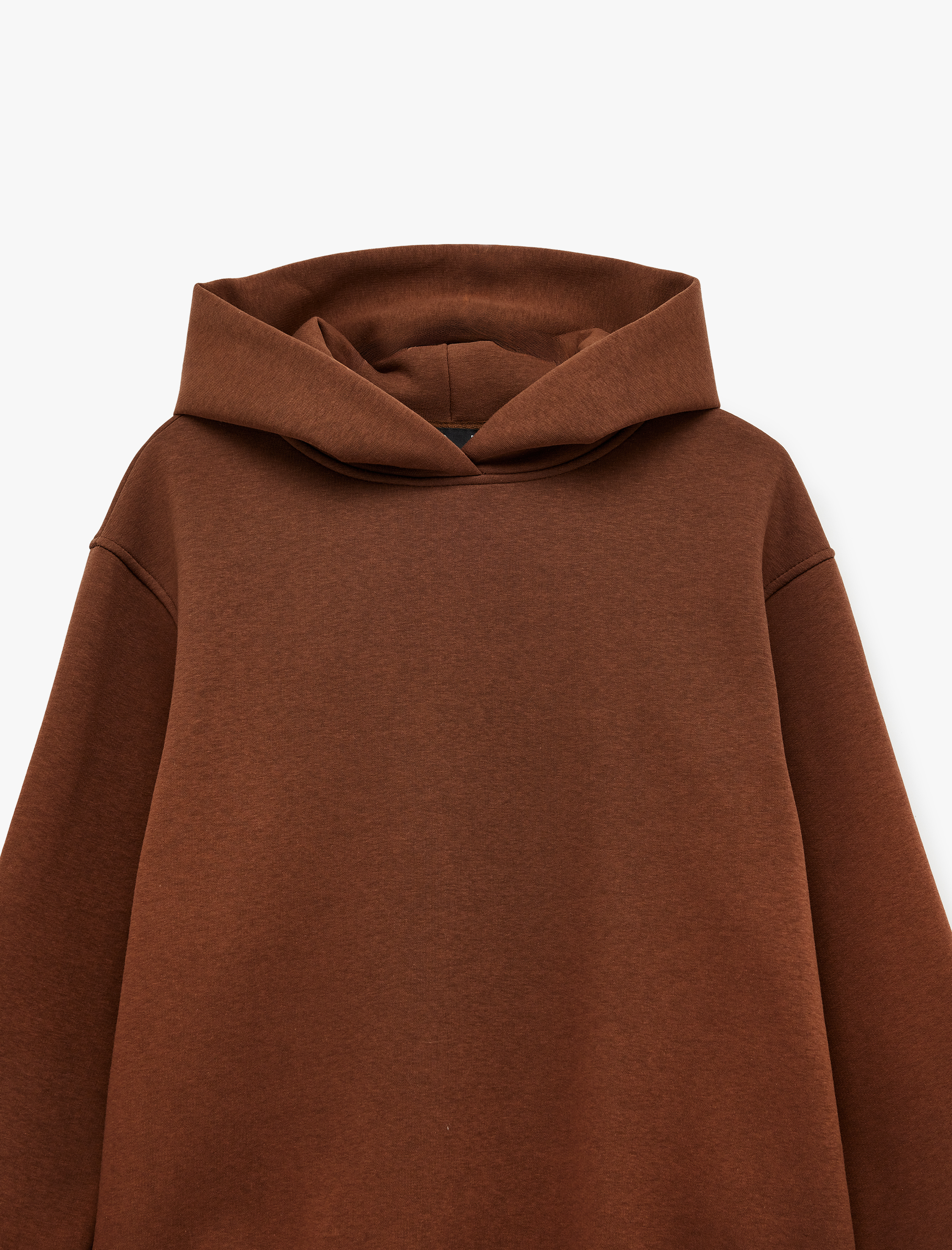   Üç İplik Şardonlu Uzun Kollu Kapüşonlu Basic Sweatshirt