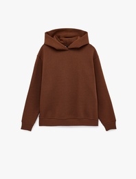 Üç İplik Şardonlu Uzun Kollu Kapüşonlu Basic Sweatshirt