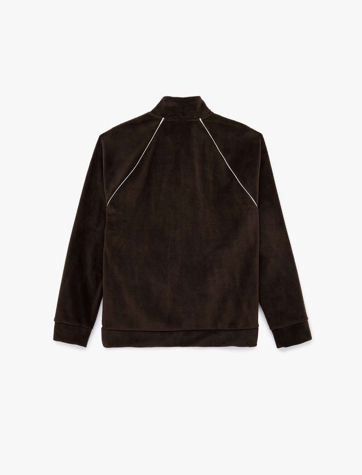  Uzun Kollu Cepli Fermuarlı Dik Yaka Polar Hırka