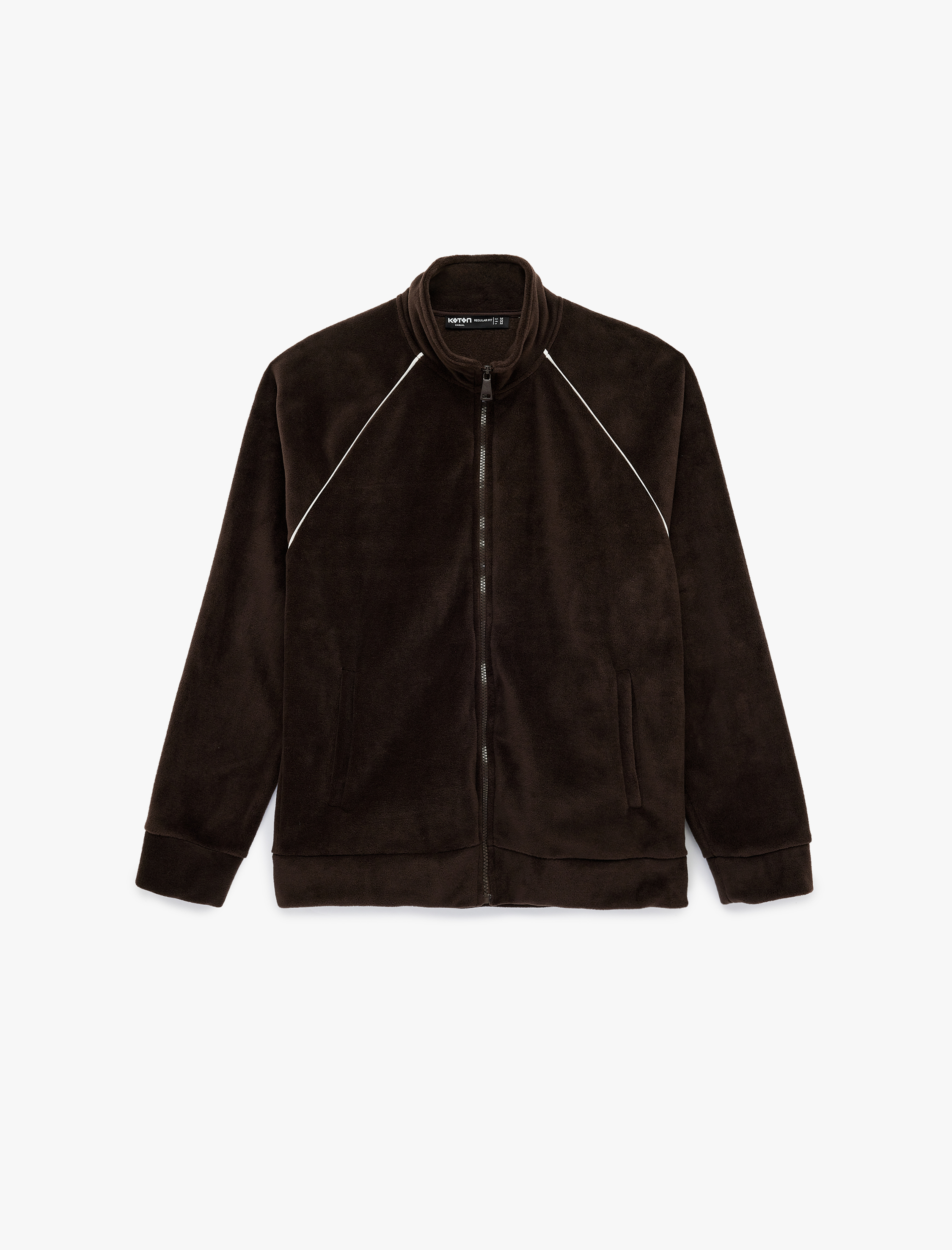   Uzun Kollu Cepli Fermuarlı Dik Yaka Polar Hırka