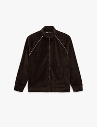 Uzun Kollu Cepli Fermuarlı Dik Yaka Polar Hırka