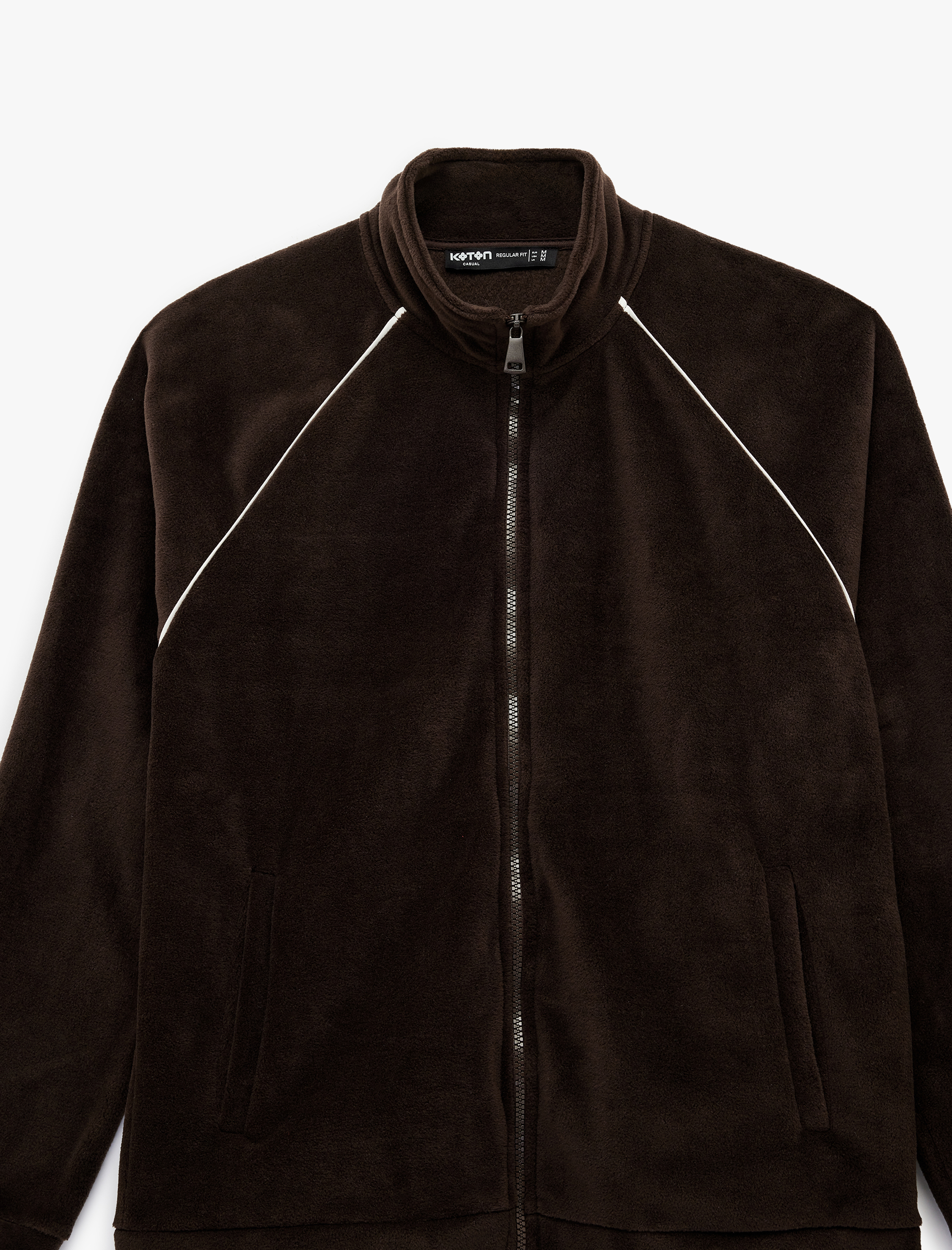   Uzun Kollu Cepli Fermuarlı Dik Yaka Polar Hırka