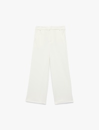 Düğme Detaylı Geniş Paça Pantolon