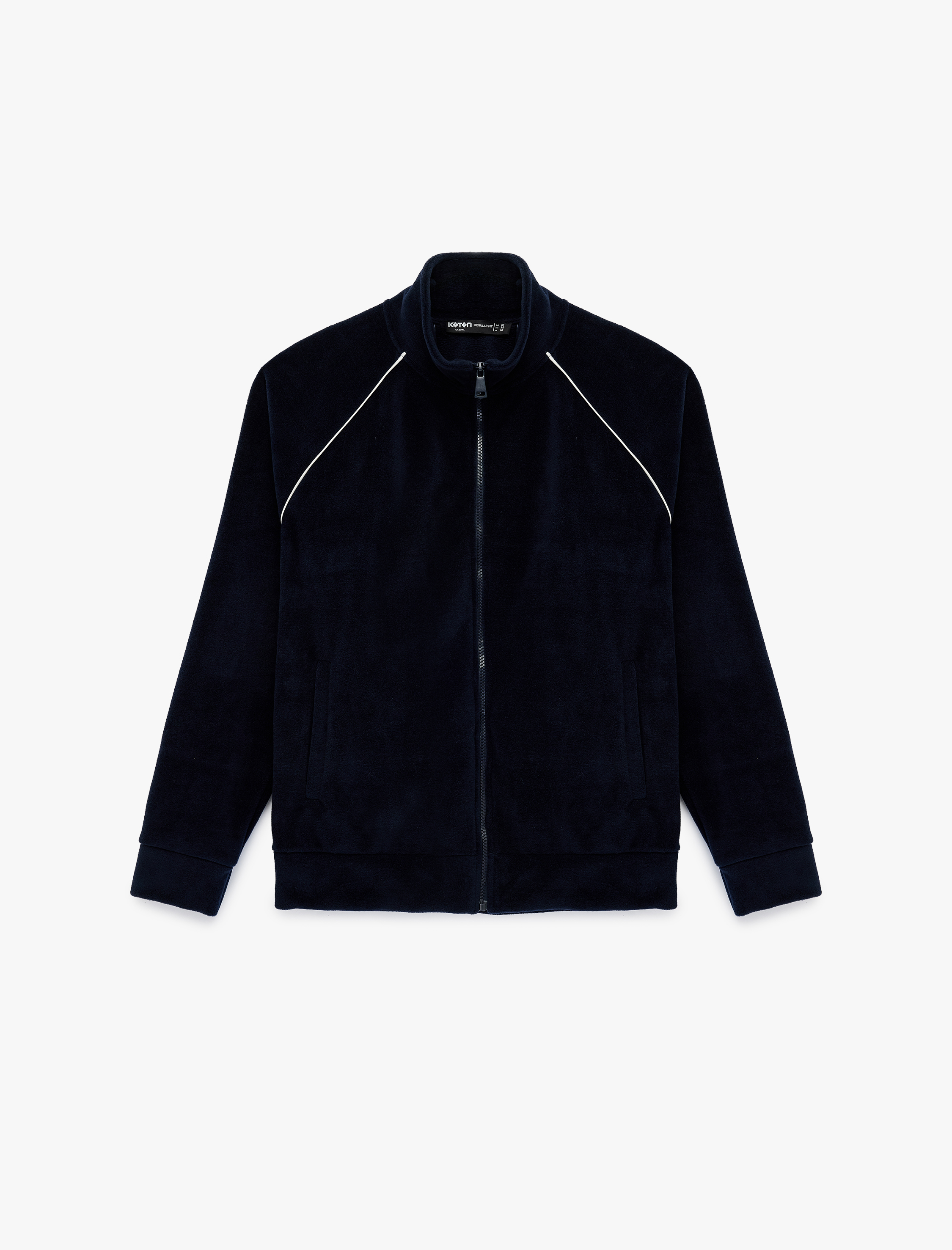   Uzun Kollu Cepli Fermuarlı Dik Yaka Polar Hırka