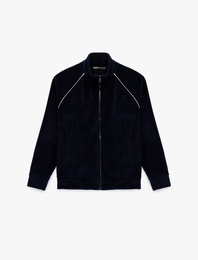 Uzun Kollu Cepli Fermuarlı Dik Yaka Polar Hırka