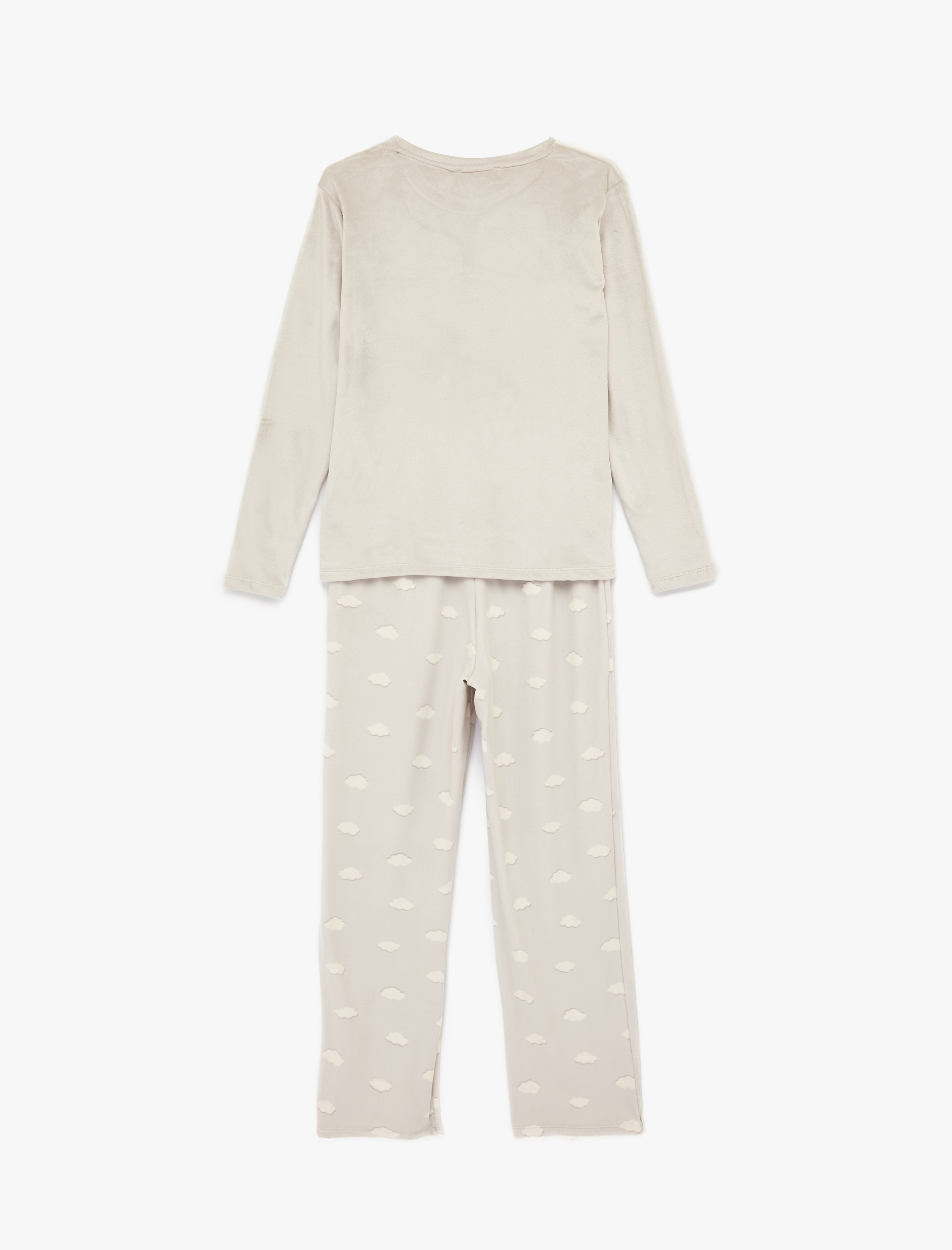   Uzun Kollu Bisiklet Yaka Rahat Kalıp Bulutlu Pijama Takımı