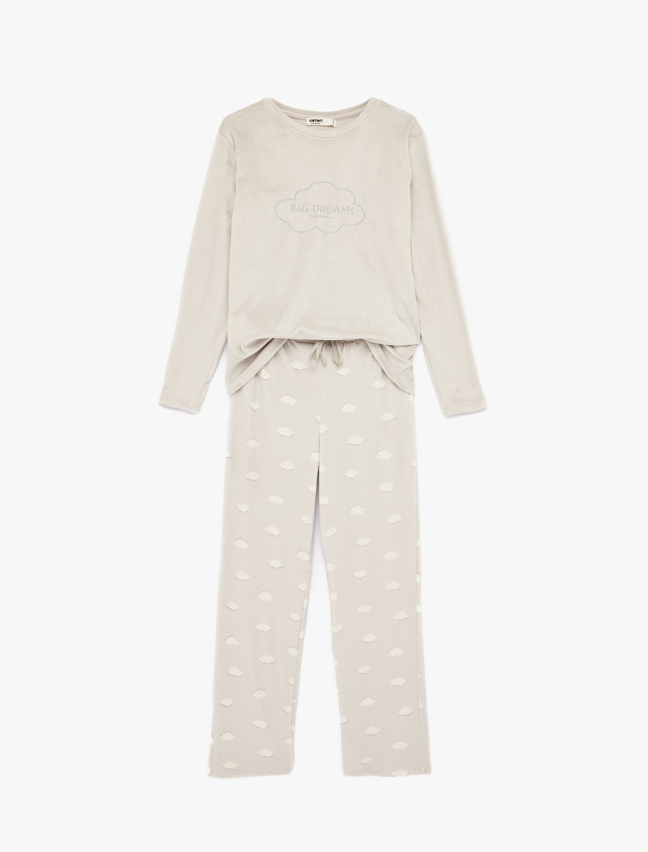   Uzun Kollu Bisiklet Yaka Rahat Kalıp Bulutlu Pijama Takımı