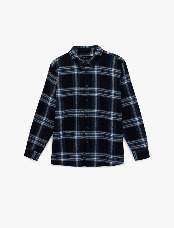  Düğmeli Uzun Kollu Klasik Yaka Oduncu Gömleği