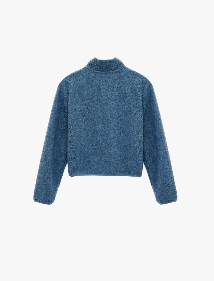  Dik Yaka Uzun Kollu Cepli Fermuarlı Oversize Peluş Bomber Ceket