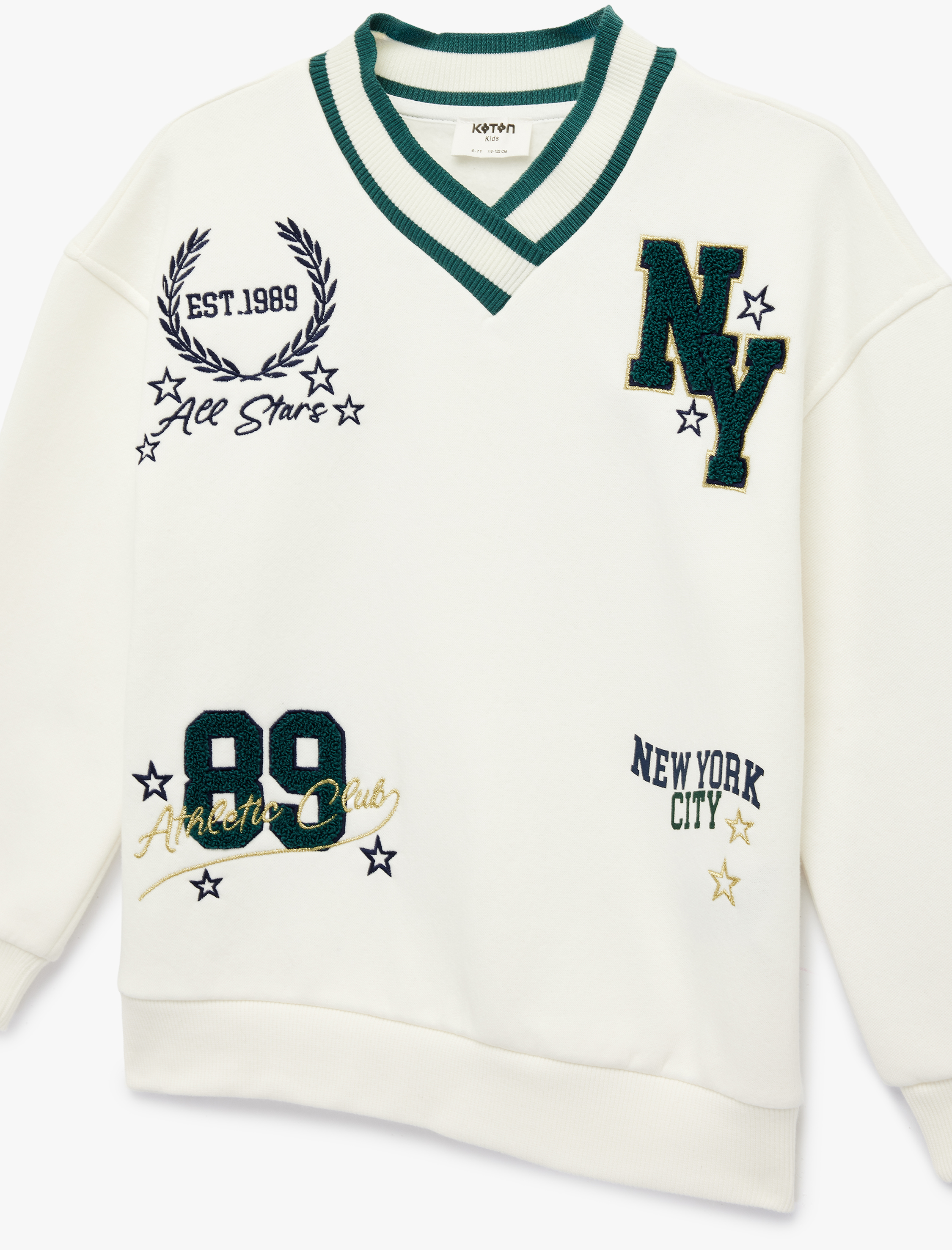  Kız Çocuk Nakış Detaylı Uzun Kollu V Yaka Sweatshirt