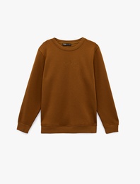 Regular Fit Uzun Kollu Şardonlu Bisiklet Yaka Basic Baskılı Sweatshirt