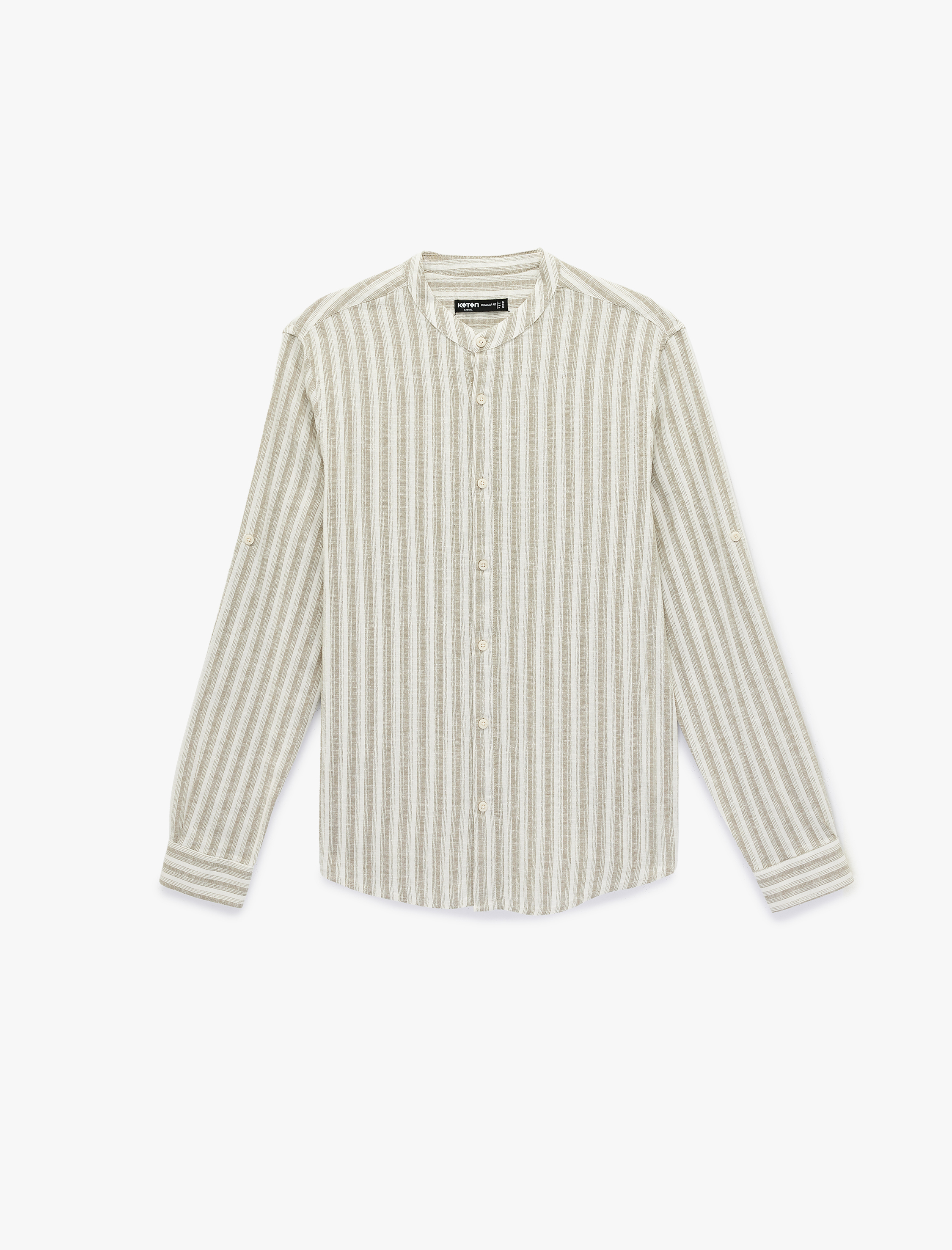   Regular Fit Uzun Kollu Keten Viskon Karışımlı Hakim Yaka Gömlek