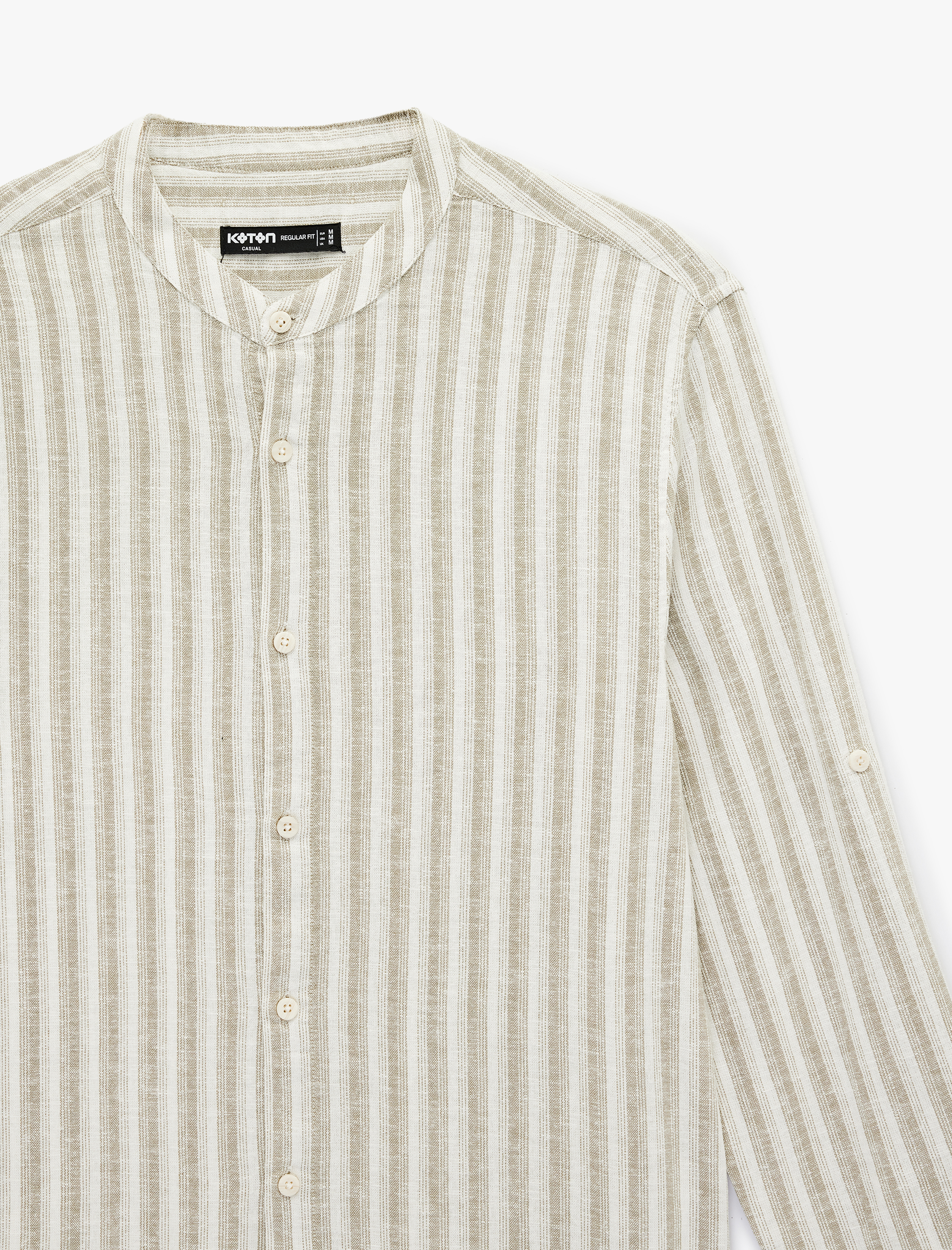   Regular Fit Uzun Kollu Keten Viskon Karışımlı Hakim Yaka Gömlek