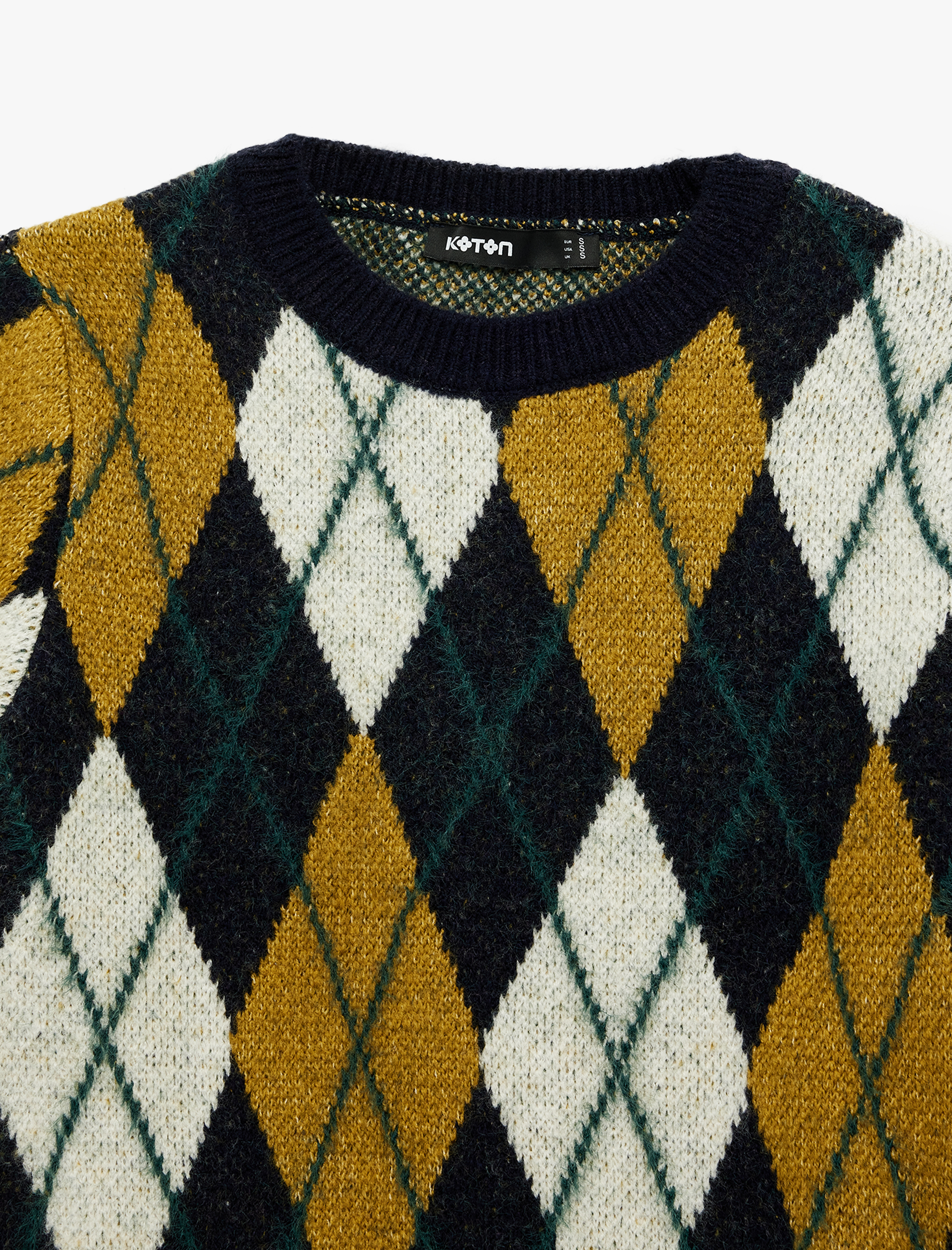   Kısa Kollu Bisiklet Yaka Baklava Desenli Triko Kazak