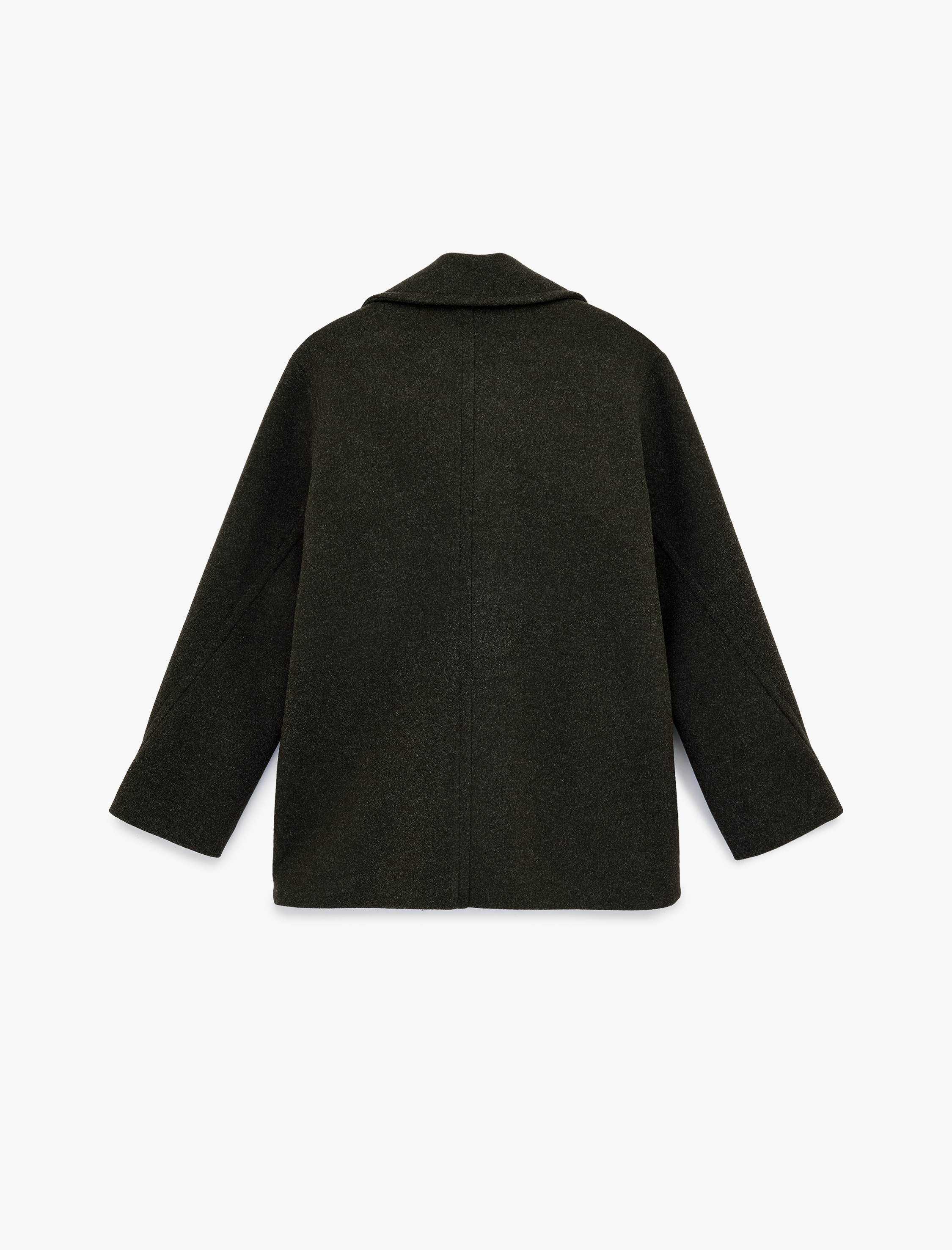   Uzun Kollu Düğmeli Cep Detaylı Kruvaze Yaka Kaban