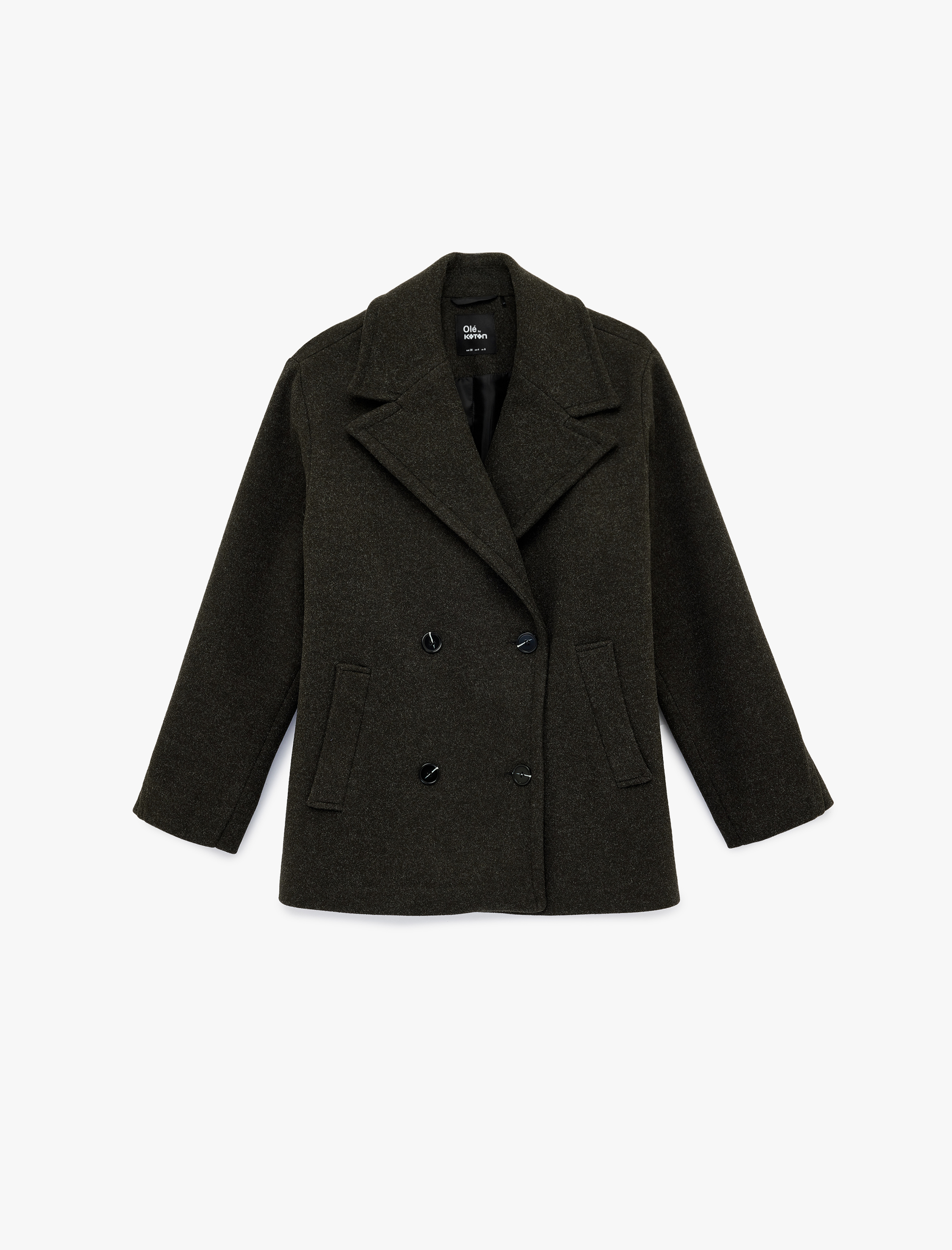   Uzun Kollu Düğmeli Cep Detaylı Kruvaze Yaka Kaban