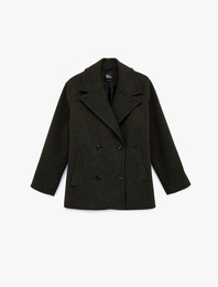 Uzun Kollu Düğmeli Cep Detaylı Kruvaze Yaka Kaban