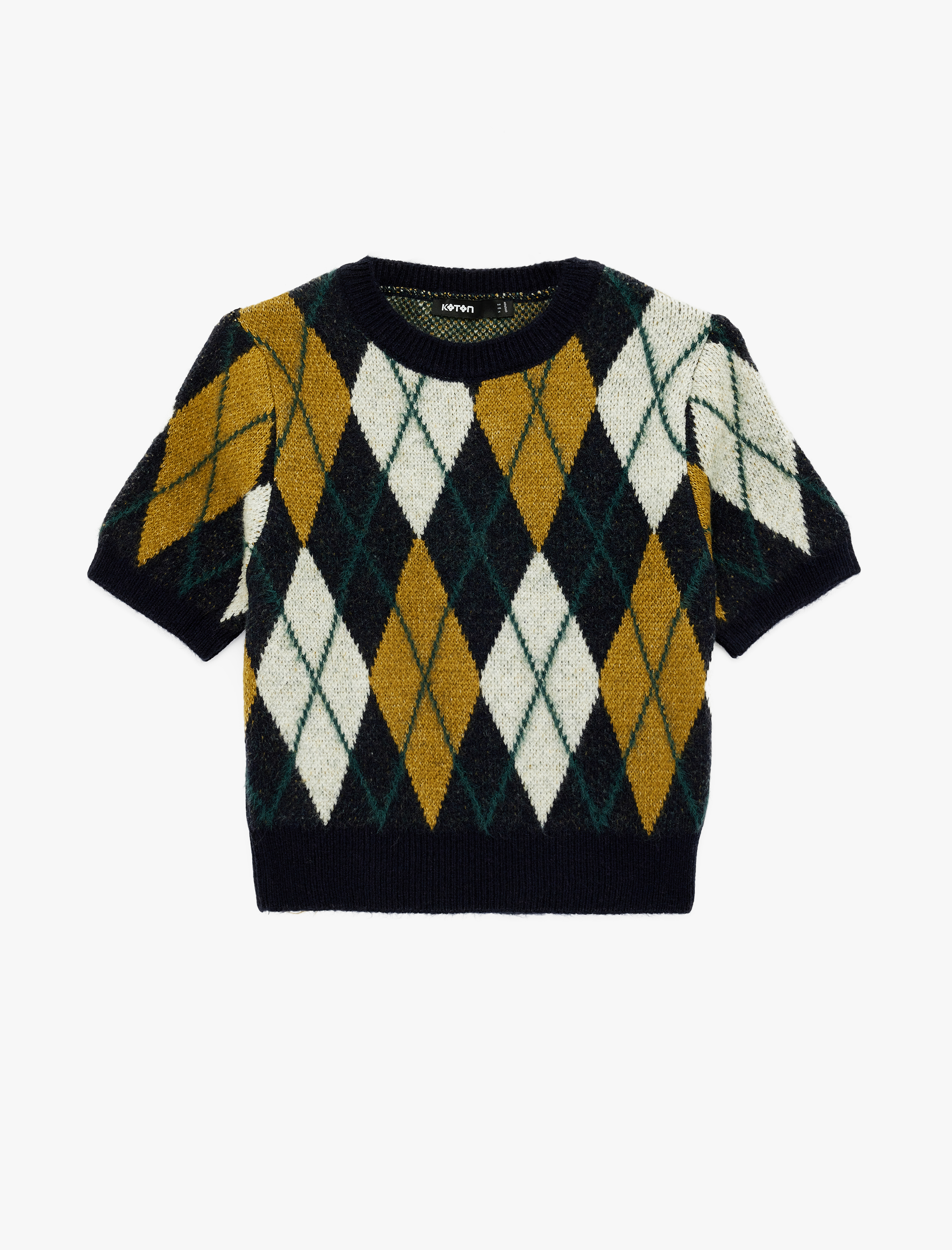   Kısa Kollu Bisiklet Yaka Baklava Desenli Triko Kazak