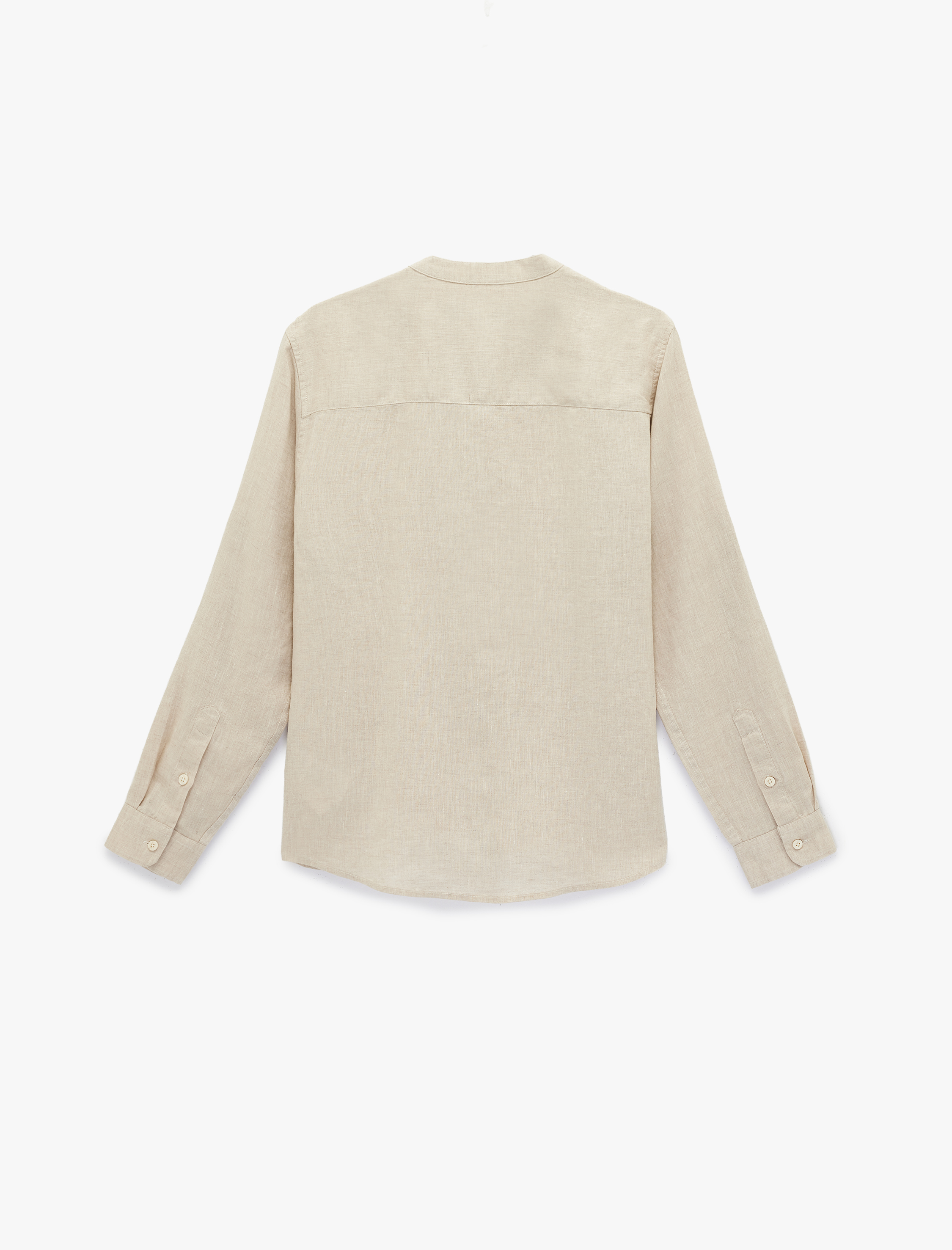   Regular Fit Uzun Kollu Düğmeli Hakim Yaka Keten Gömlek