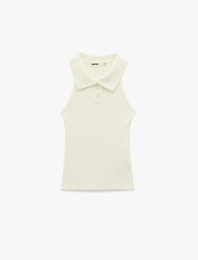 Slim Fit Kolsuz Saç Örgü Düğmeli Polo Yaka Triko Atlet