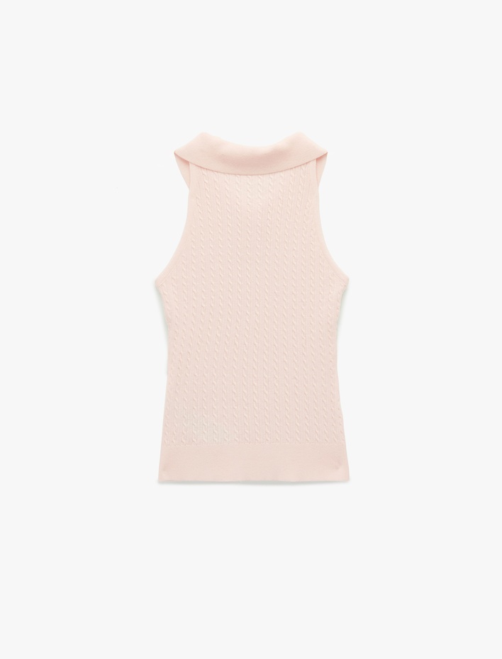  Slim Fit Kolsuz Saç Örgü Düğmeli Polo Yaka Triko Atlet