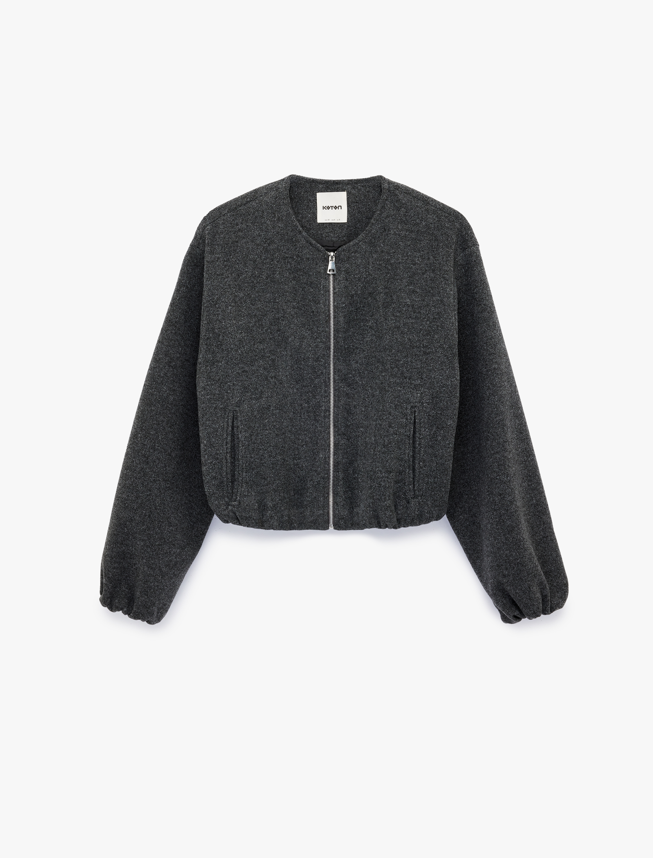   Kaşe Bomber Ceket Crop Bisiklet Yaka Fermuarlı Cepli Uzun Kollu