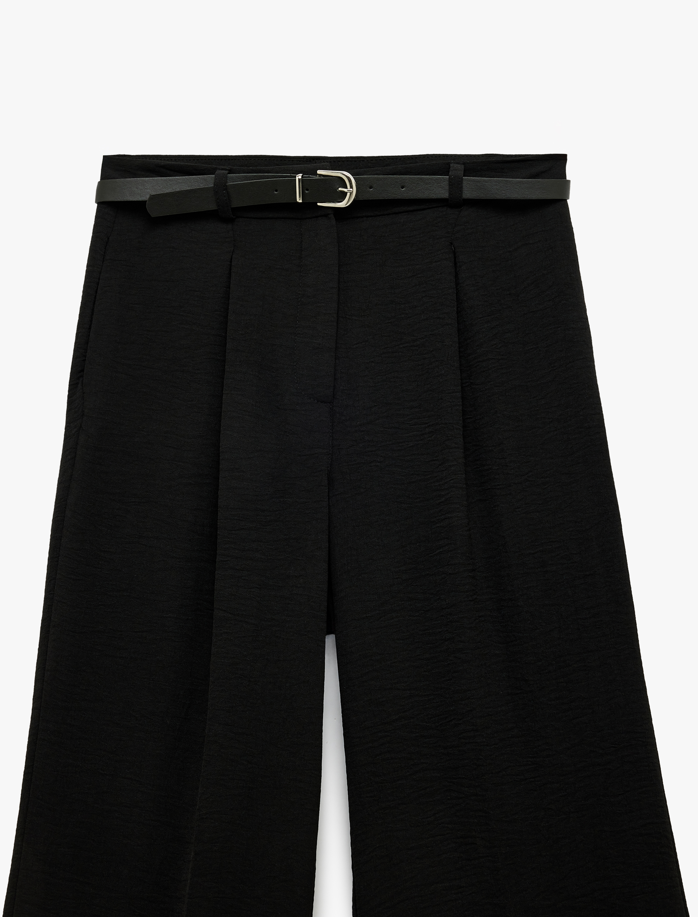   Aerobin Kumaş Kemerli Uzun Düz Geniş Paça Pantolon