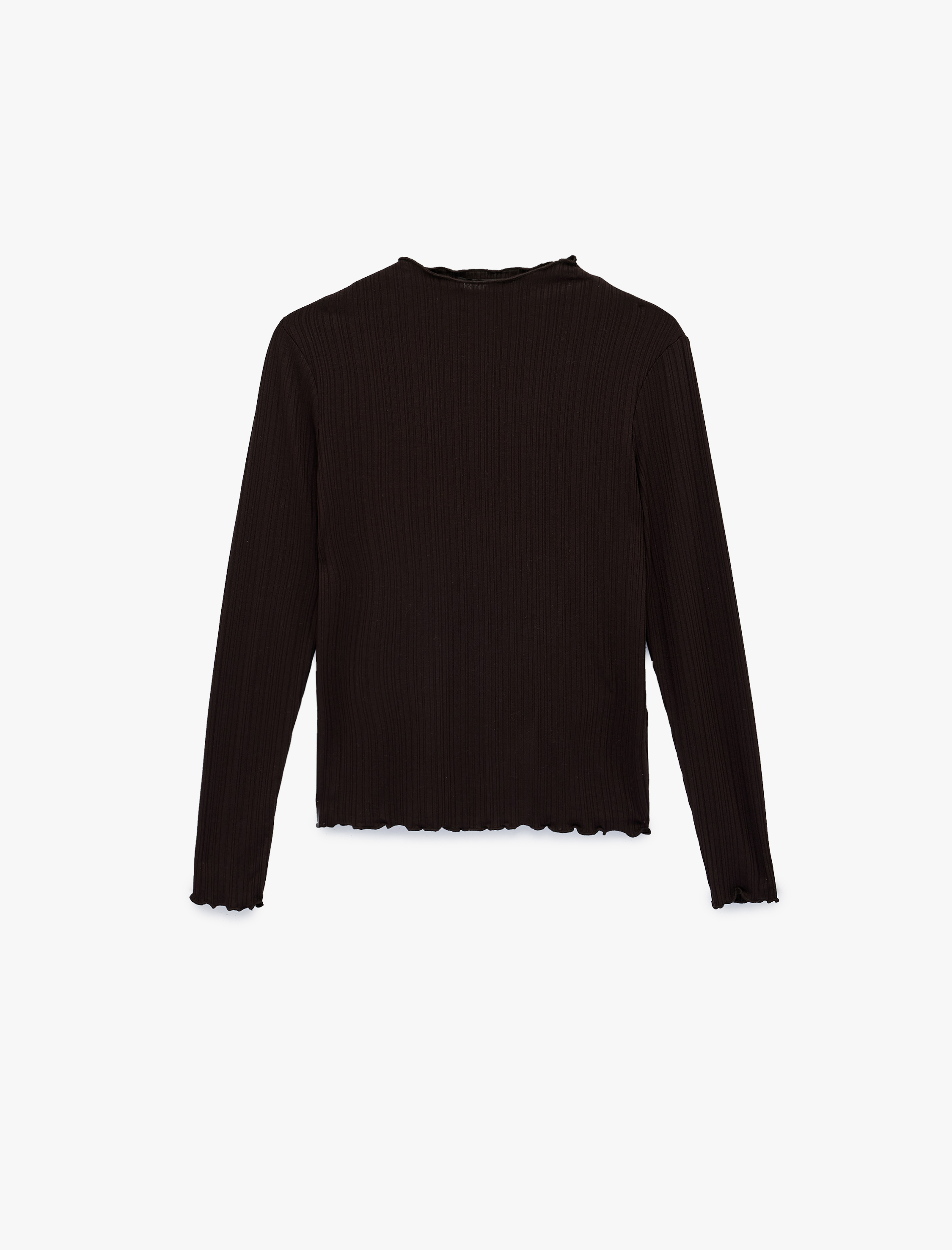   Viskon Kumaş Slim Fit Uzun Kollu Hafif Dik Yaka Dokulu Tişört