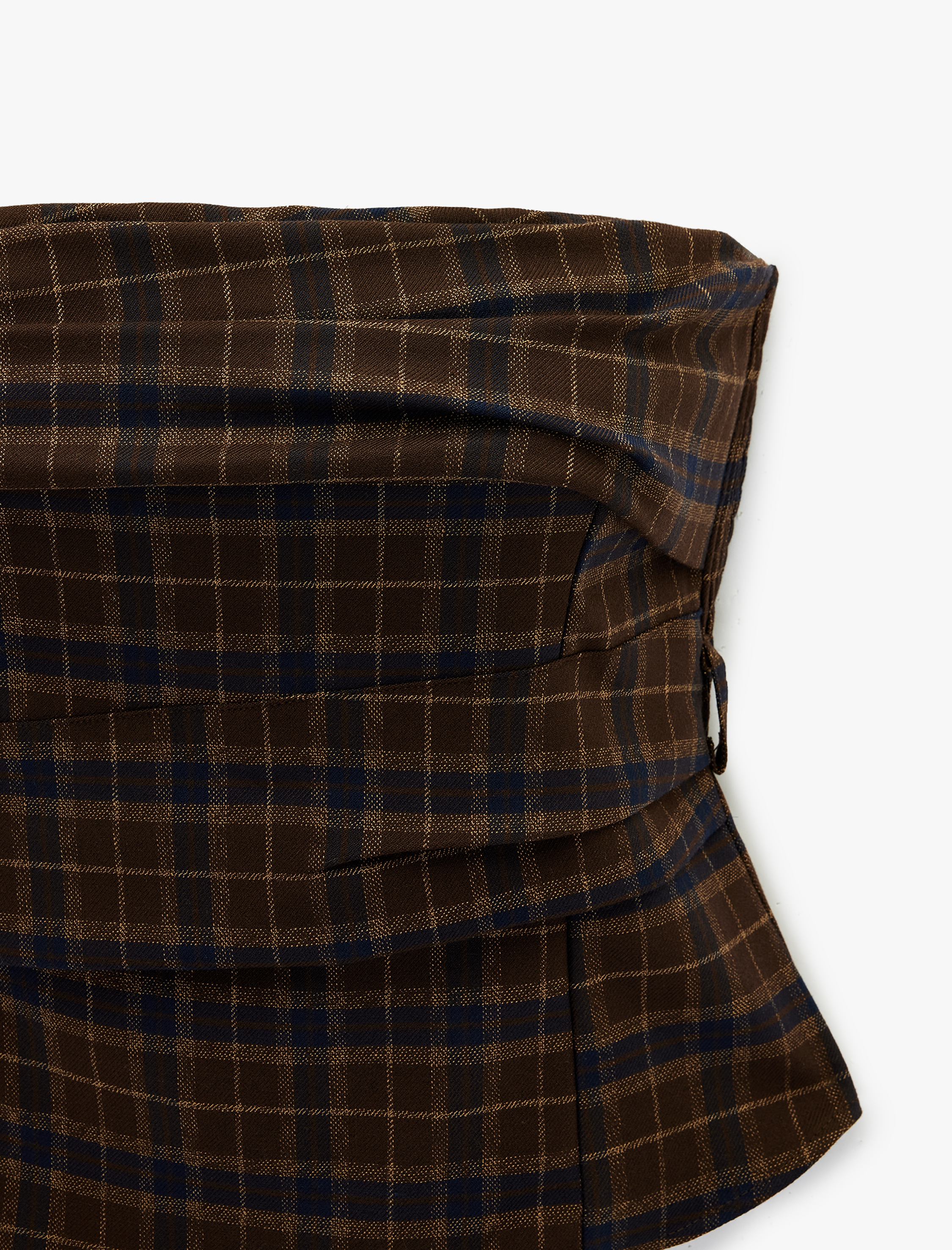   Gipeli Drape Detaylı Straplez Ekose Crop Bluz