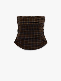 Gipeli Drape Detaylı Straplez Ekose Crop Bluz