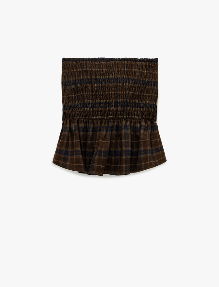  Gipeli Drape Detaylı Straplez Ekose Crop Bluz