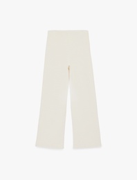 Pamuk Karışımlı Dokulu Uzun Geniş Paça Pantolon