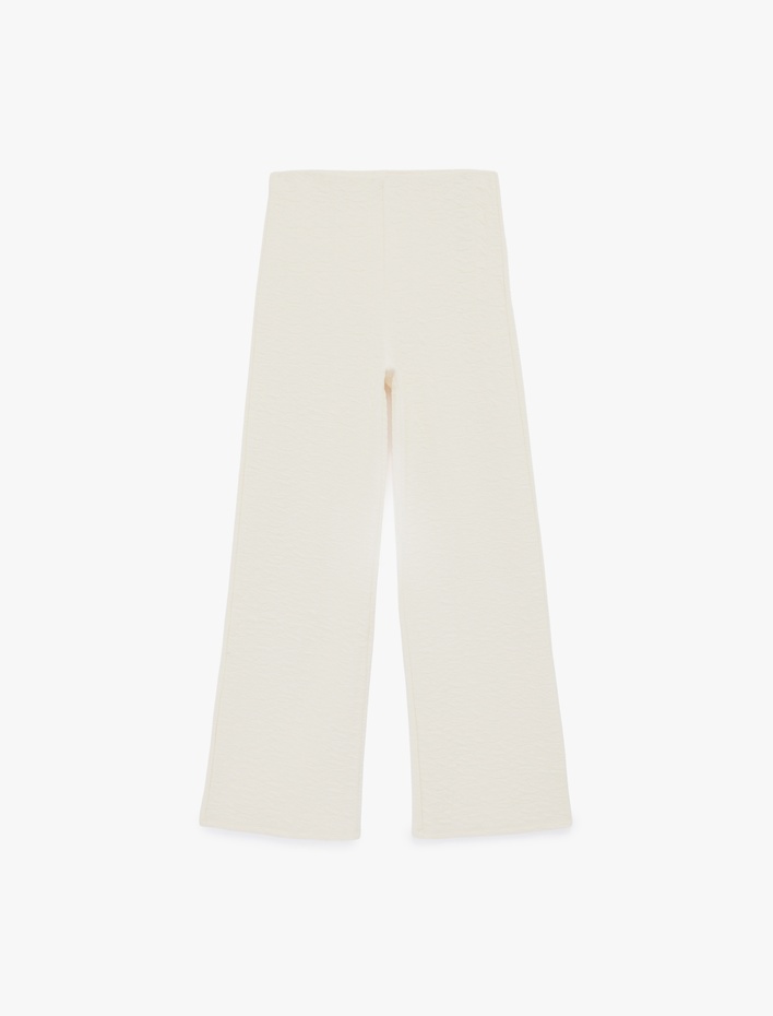  Pamuk Karışımlı Dokulu Uzun Geniş Paça Pantolon