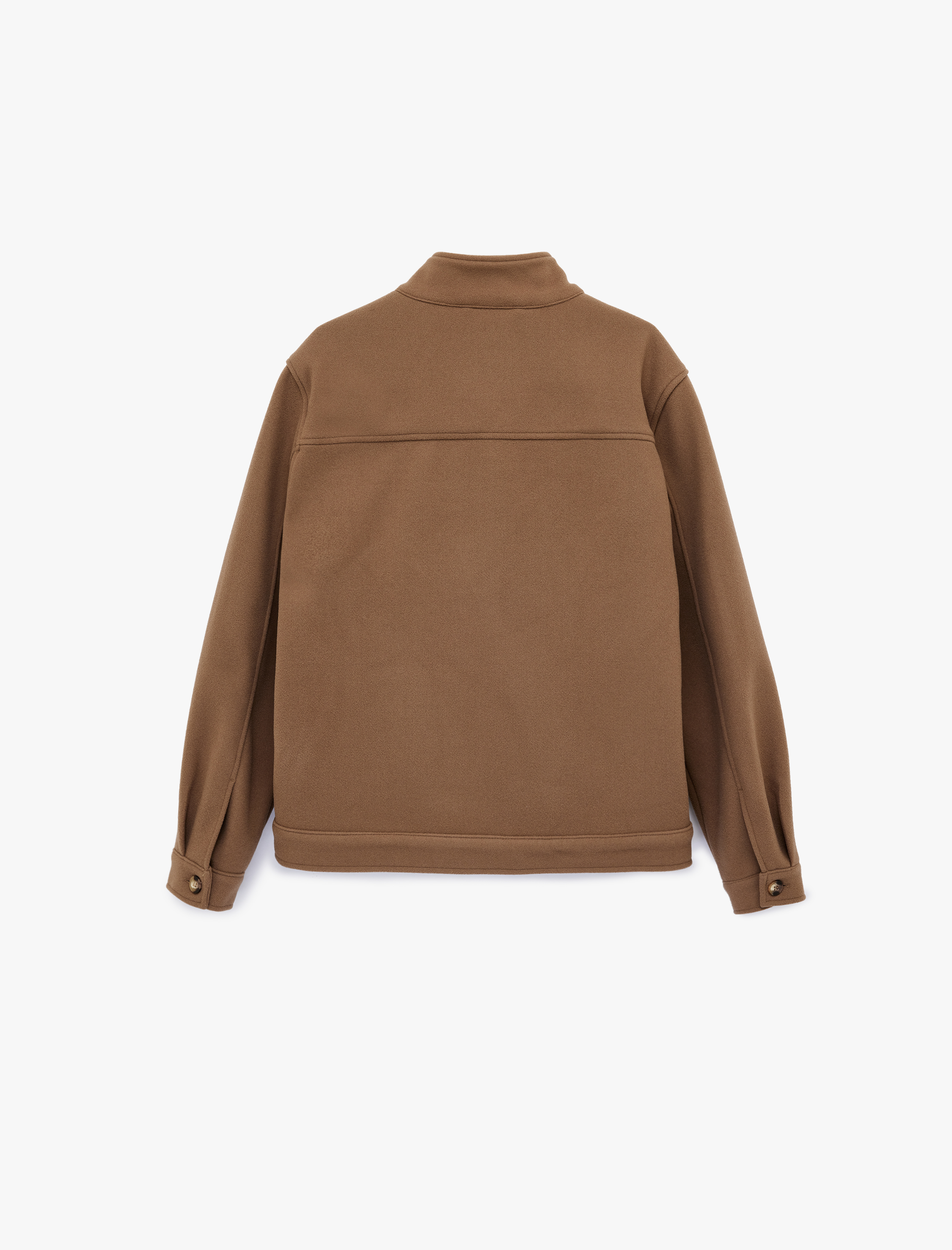   Regular Fit Uzun Kollu Düğmeli Dik Yaka Kaşe Ceket