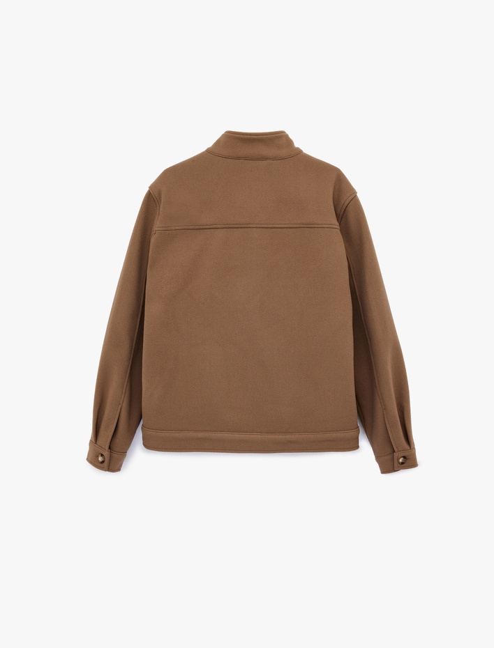  Regular Fit Uzun Kollu Düğmeli Dik Yaka Kaşe Ceket