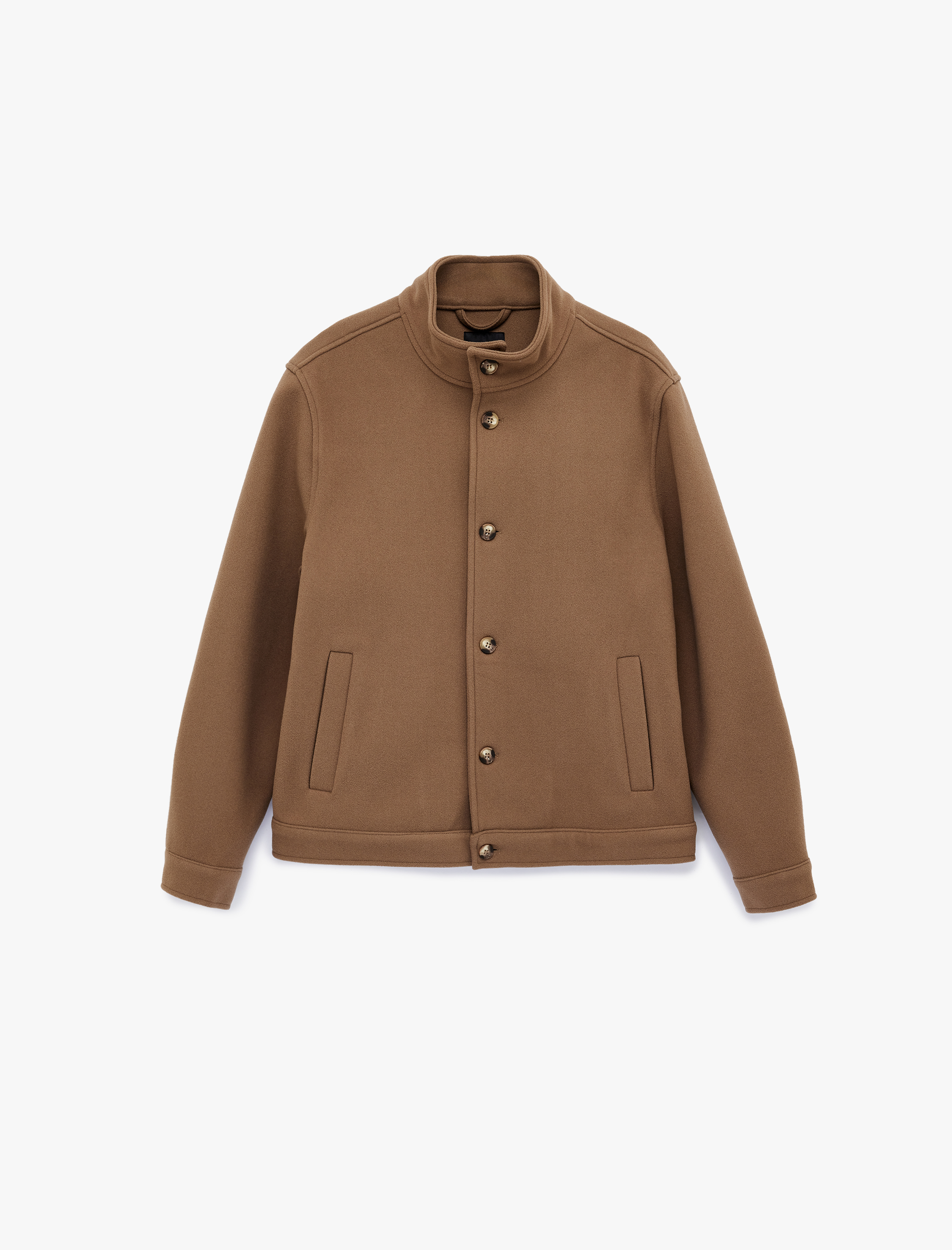   Regular Fit Uzun Kollu Düğmeli Dik Yaka Kaşe Ceket