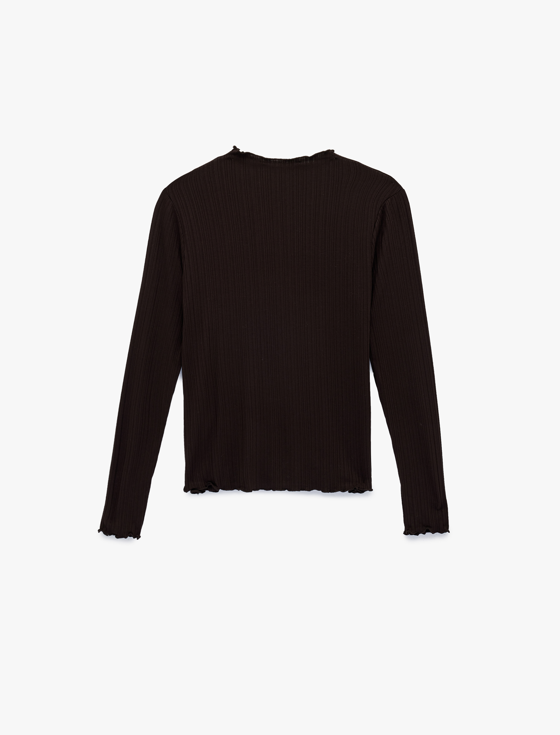   Viskon Kumaş Slim Fit Uzun Kollu Hafif Dik Yaka Dokulu Tişört