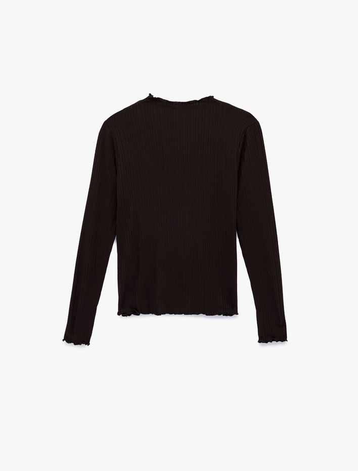  Viskon Kumaş Slim Fit Uzun Kollu Hafif Dik Yaka Dokulu Tişört