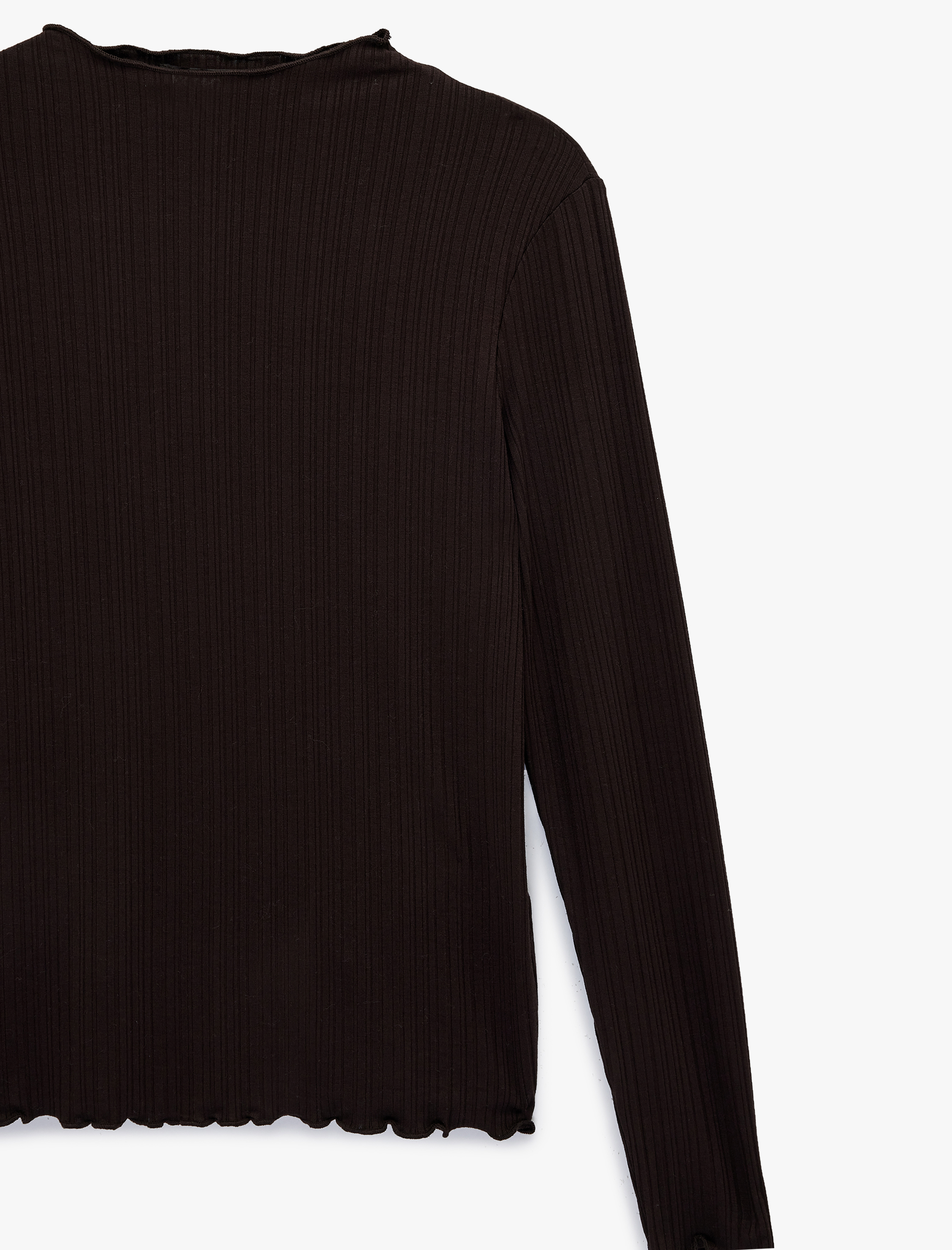   Viskon Kumaş Slim Fit Uzun Kollu Hafif Dik Yaka Dokulu Tişört