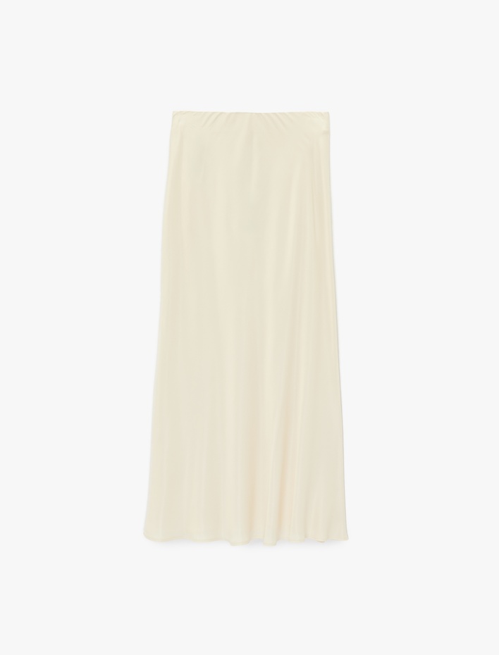  Viskon Balık Kesim Midi Saten Görünümlü Etek