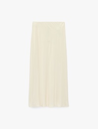 Viskon Balık Kesim Midi Saten Görünümlü Etek