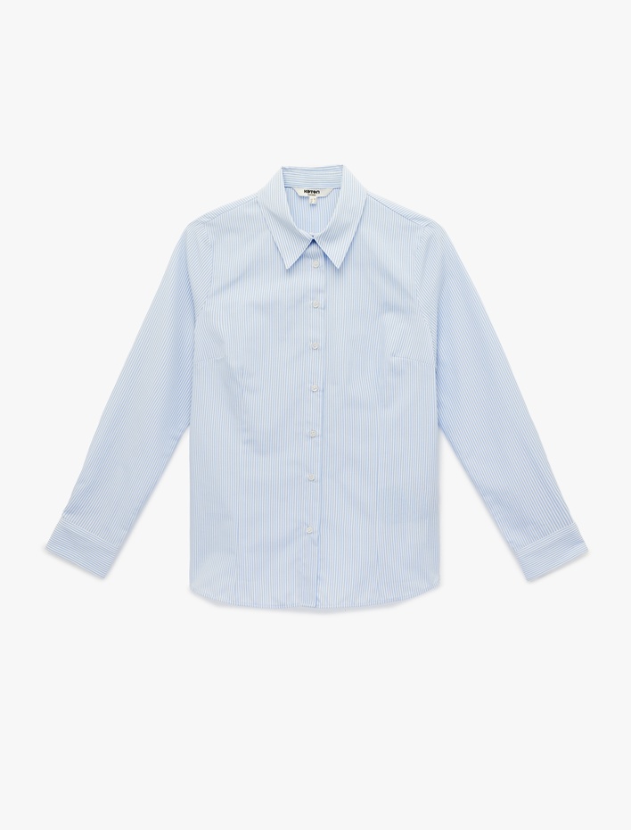  Regular Fit Uzun Kollu Klasik Yaka Çizgili Gömlek