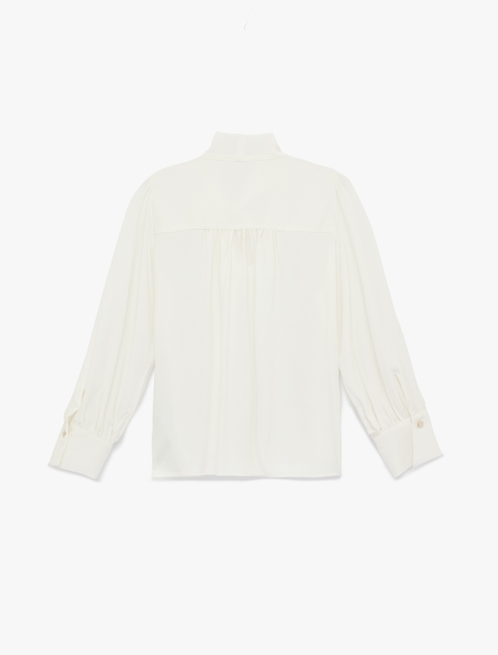  Bağlama Detaylı Viskon Uzun Kollu Fular Yaka Bluz