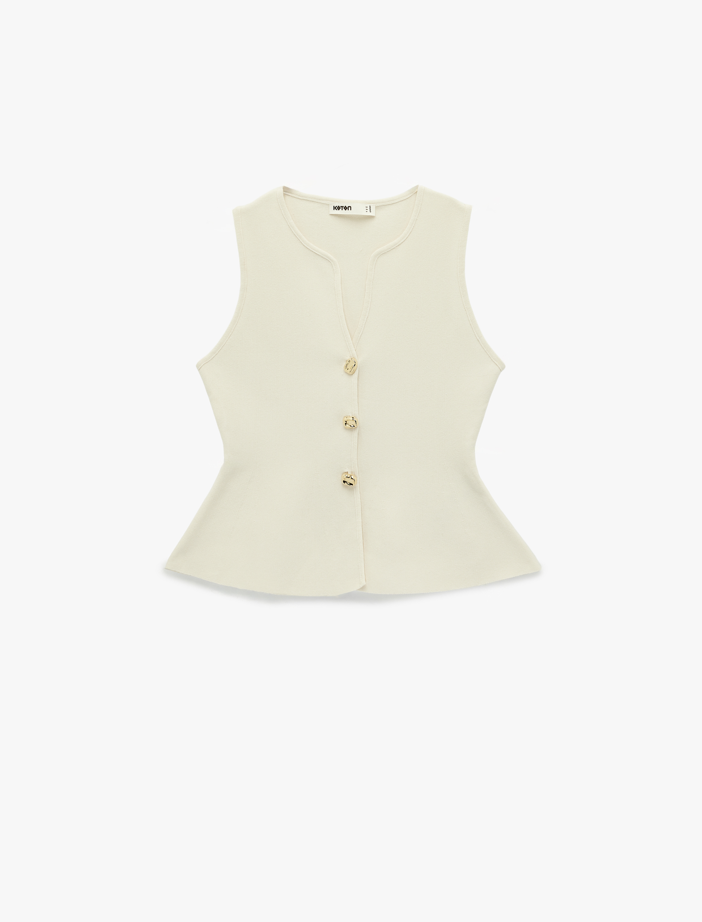   Düğmeli Yuvarlak Yaka Peplum Kesim Triko Yelek