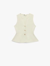 Düğmeli Yuvarlak Yaka Peplum Kesim Triko Yelek