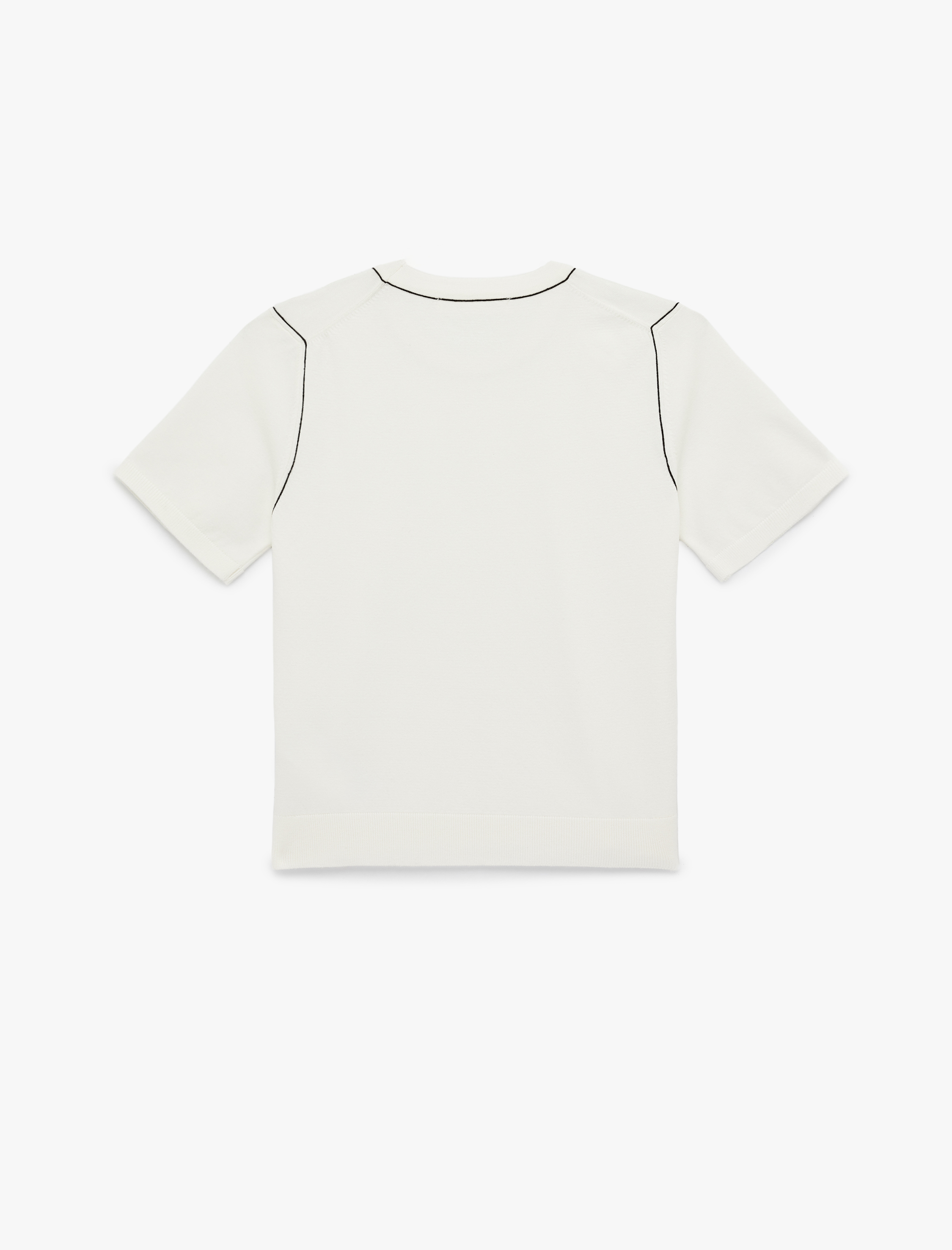   Çizgi Detaylı Kısa Kollu Bisiklet Yaka Triko Kazak