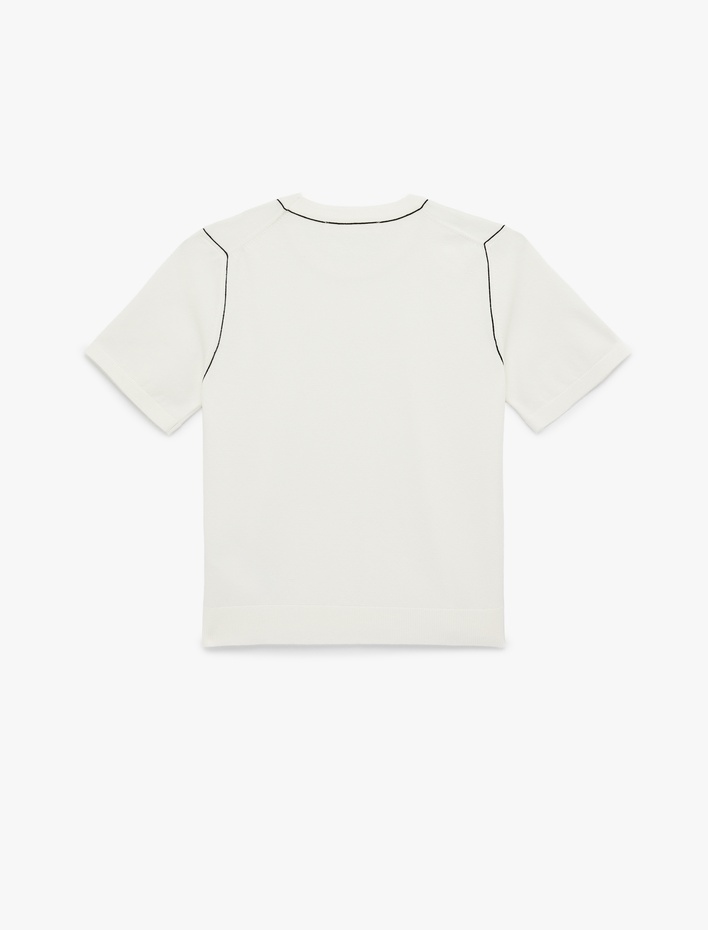  Çizgi Detaylı Kısa Kollu Bisiklet Yaka Triko Kazak