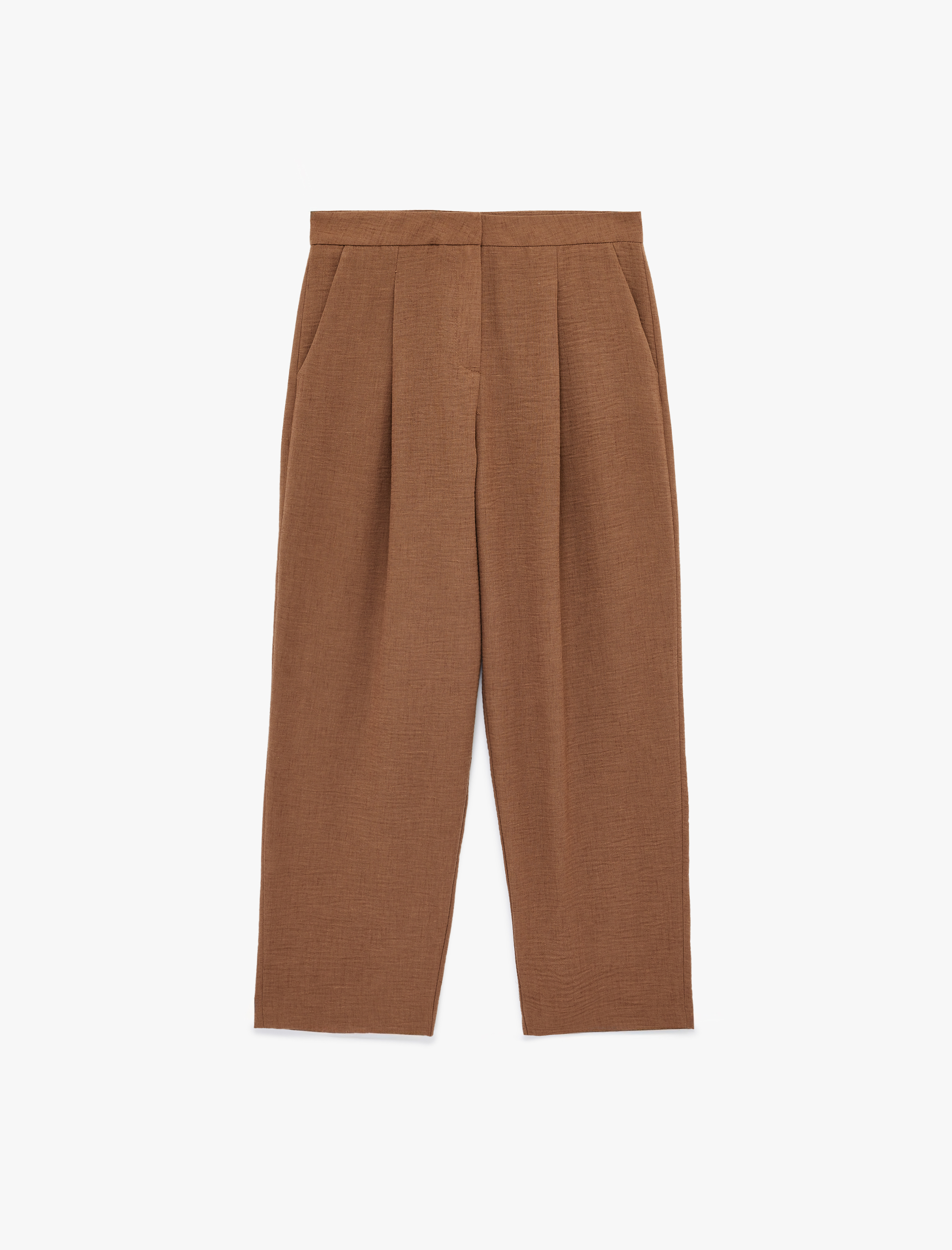   Keten Görünümlü Cepli Bilek Boy Pile Detaylı Havuç Pantolon